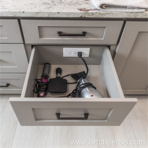 built-in electrical outlets on the vanity bathroom cabinet